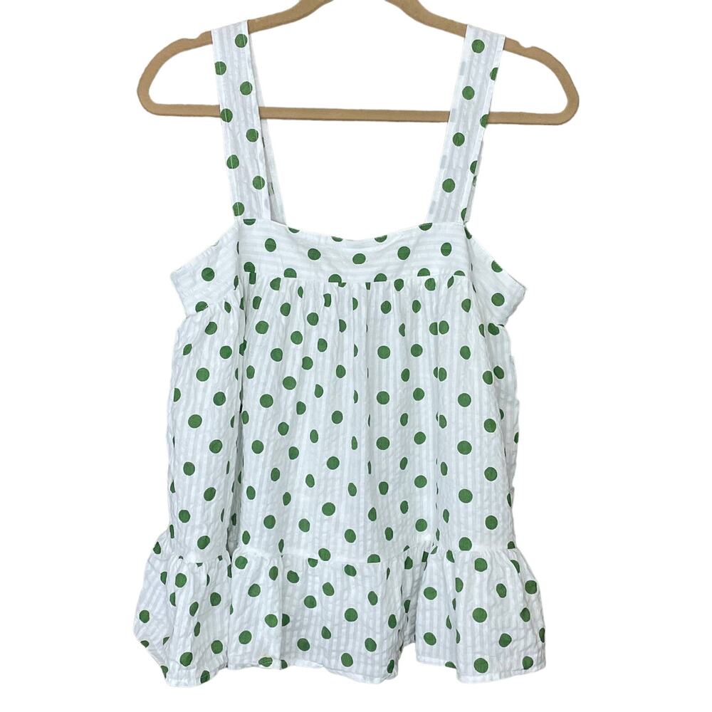 New ASOS Babydoll Peplum Tank Top White Green Polka Dot Size 6